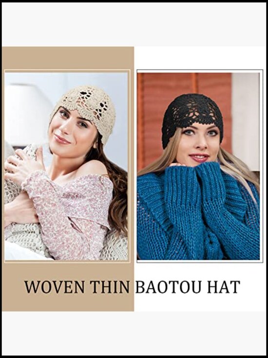 3 Crochet Slouchy Beanies Handmade Knit Floral Skull Cap Stretchy Lightweight main image 5